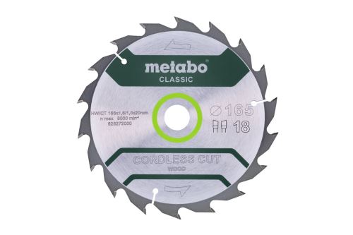 METABO Sägeblatt 165 x 20 mm, 18 Zähne, 20° CordlessCutClassic 628272000