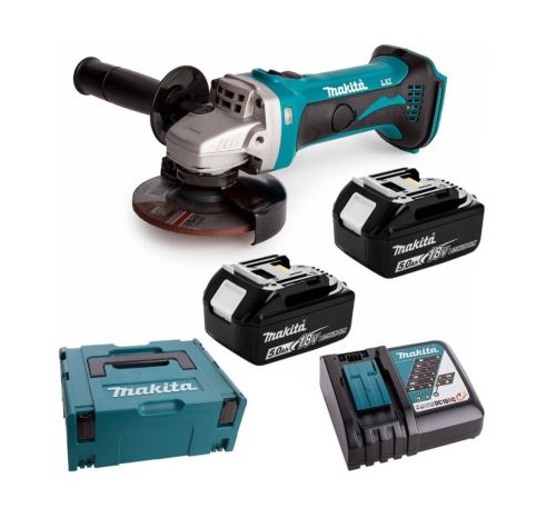 Makita Aku Winkelschleifer 115 mm Li-Ion LXT 18 V/5,0 Ah, Makpac DGA452RTJ