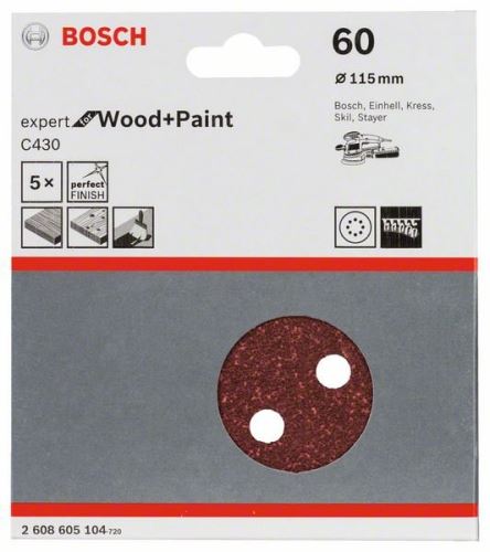 BOSCH Schleifpapier C430, Packung à 5 Stück 115 mm, 60 2608605104