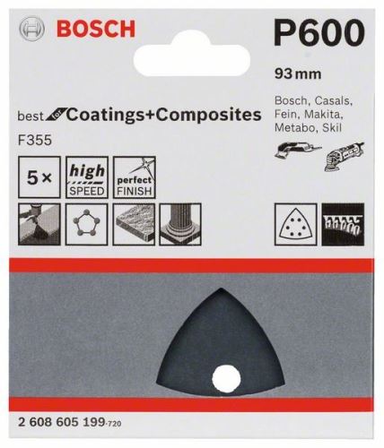 BOSCH Schleifpapier F355, 5er Pack 93 mm, 600 2608605199