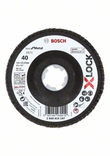 BOSCH X-LOCK Lamellenschleifscheiben des Best for Metal-Systems Ø 115 mm, G 40, X571, gebogene Ausführung, Fiberglas 2608619197