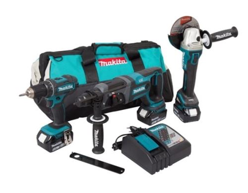 MAKITA Li-Ion LXT 18V-Maschinenbatteriesatz / DGA504-Schleifmaschine + DHR241-Hammer + DDF482-Schraubendreher / DLX3078TX1