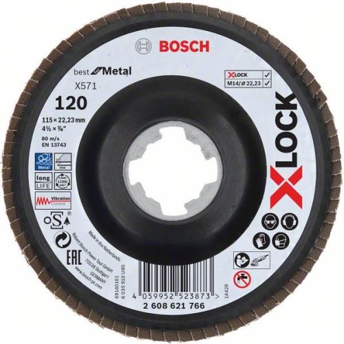 BOSCH X-LOCK Lamellenschleifscheiben des Best for Metal-Systems Ø 115 mm, G 120, X571, gebogene Ausführung, Kunststoff 2608621766