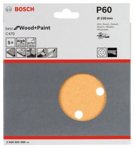 BOSCH Schleifpapier C470, 150 mm, 60 (5 Stück) 2608605086