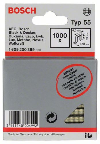 BOSCH Schmalhefter, Typ 55, laminiert 6 x 1,08 x 19 mm (1000 Stück) 1609200389