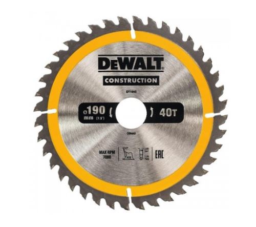 DeWALT Sägeblatt 190 x 30 mm, 40 Zähne, ATB 10°, Blattbreite 1,7 mm, Universalschnitt DT1945