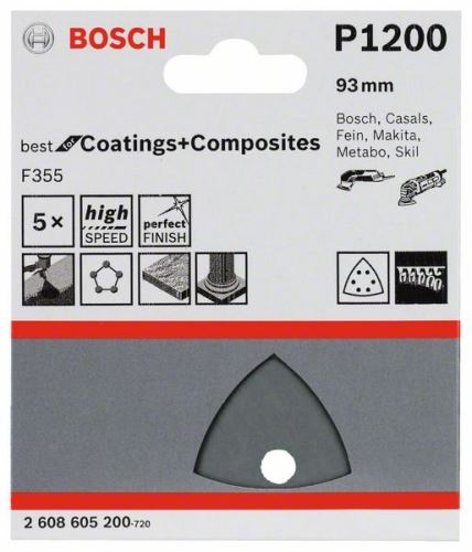 BOSCH Schleifpapier F355, 5er Pack 93 mm, 1200 2608605200