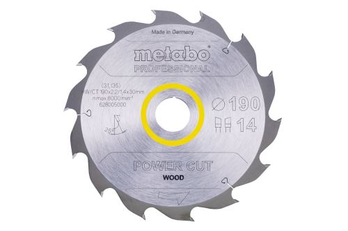 METABO Sägeblatt Power Cut Wood 190 x 30 mm, 14 Zähne, 25° 628005000