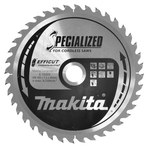 MAKITA Sägeblatt Verbundholz Efficut 165x1,5x20 mm 40 Zähne E-12223