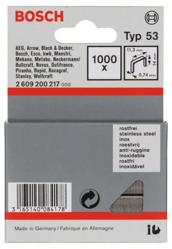 BOSCH Heftklammern für Tacker aus dünnem Draht, Typ 53, Edelstahl Typ 53; L = 14 mm (1000 Stück) 2609200217