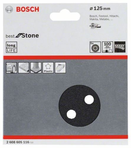 BOSCH Schleifpapier F355, 5er Pack 125 mm, 100 2608605116