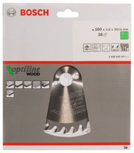 BOSCH Sägeblatt Optiline Wood 160 x 20/16 x 2,6 mm, 36 2608640597