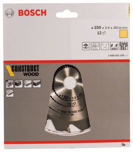 BOSCH Sägeblatt Construct Wood 150 x 20/16 x 2,4 mm; 12 2608641199