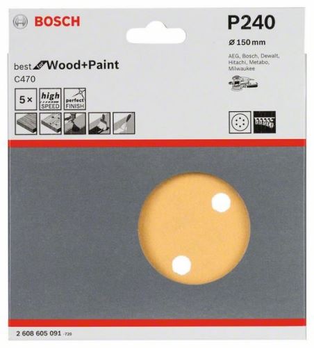 BOSCH Schleifpapier C470 (5 Stück) 150 mm, 240 2608605091