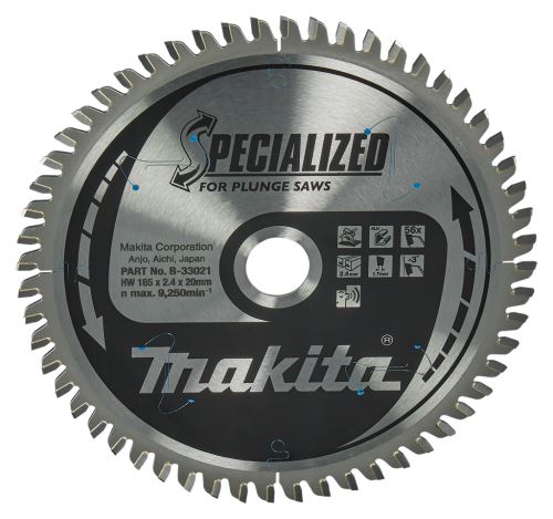 MAKITA Sägeblatt Aluminium SPECIALIZED 165x2,4x20 mm 56 Zähne für Tauchsägen B-33021