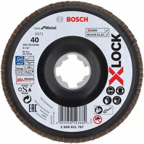 BOSCH X-LOCK Lamellenschleifscheiben des Best for Metal-Systems Ø 125 mm, G 40, X571, gebogene Ausführung, Kunststoff 2608621767